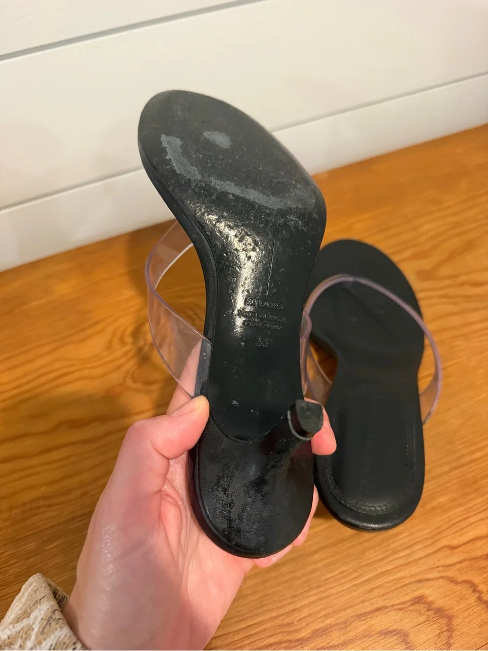 Black suede Studio Clear-Strap Kitten Heel Sandal